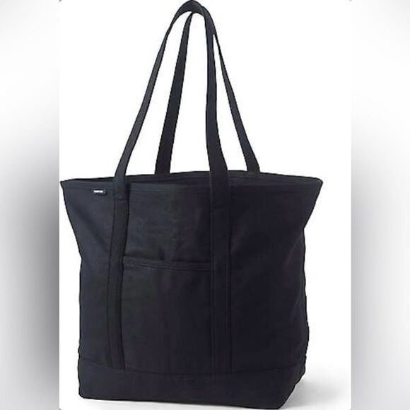 Land's End Tote Canvas embroidered full zipper  black size large various handles - Picture 3 of 12